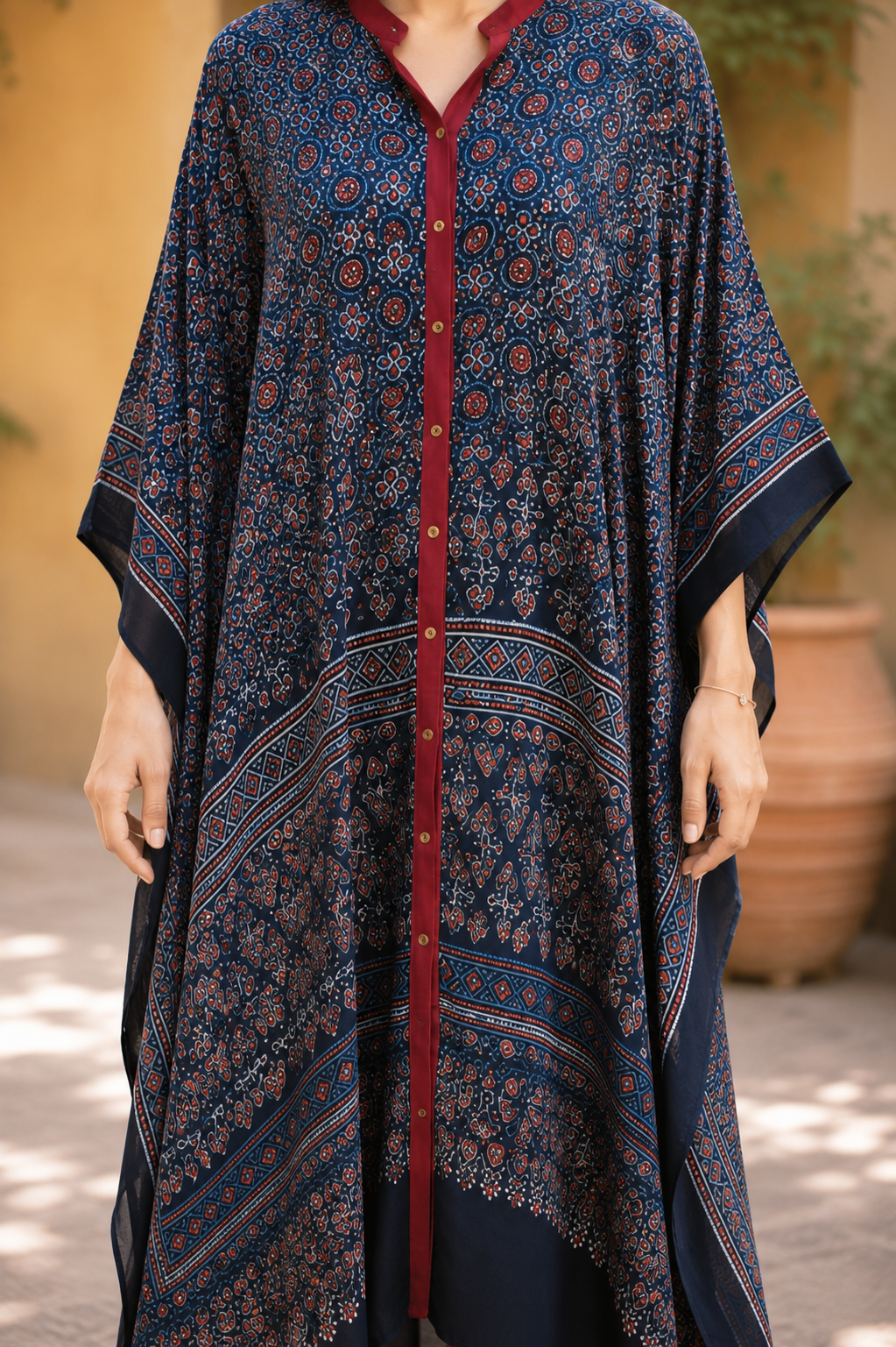 Ajrakh Aangan Modal Silk Kaftan
