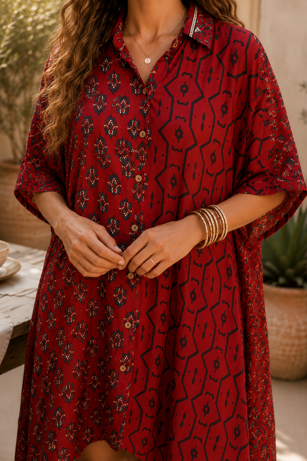 The Crimson Ajrakh Duality Kaftan