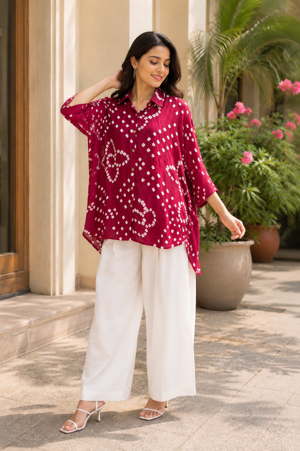 The Red Bandhani Kaftan Shirt