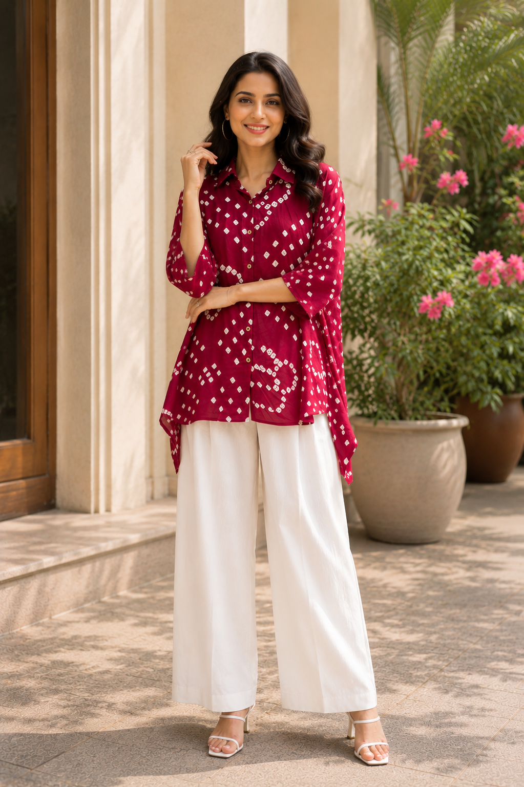 The Red Bandhani Kaftan Shirt