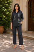 Charcoal Patchwork Embroidered Cotton Coord Set