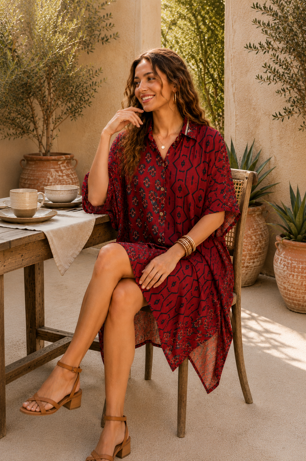 The Crimson Ajrakh Duality Kaftan