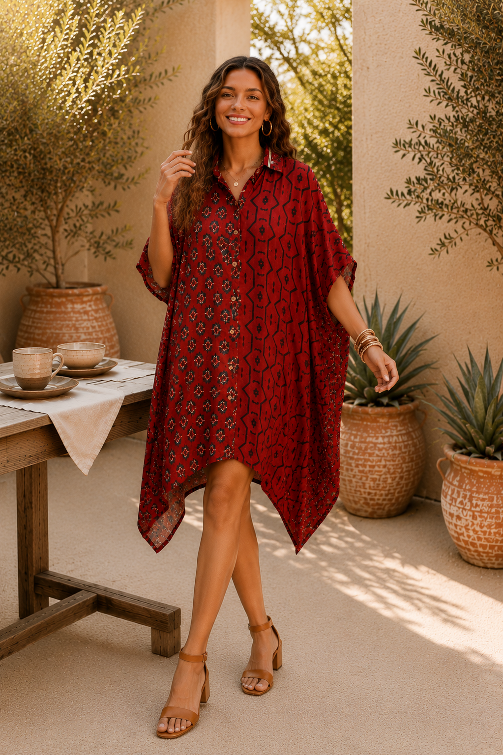 The Crimson Ajrakh Duality Kaftan