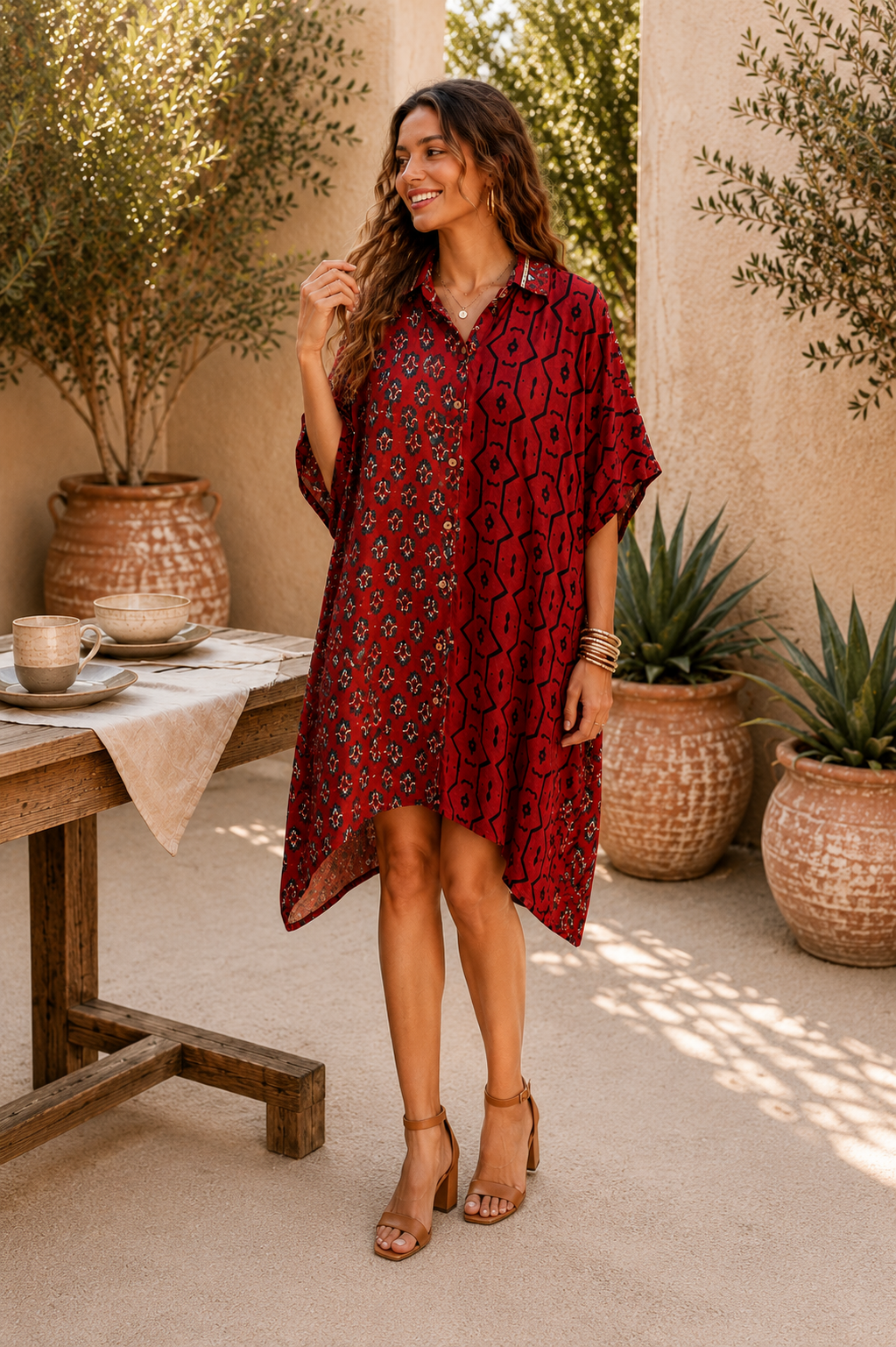 The Crimson Ajrakh Duality Kaftan