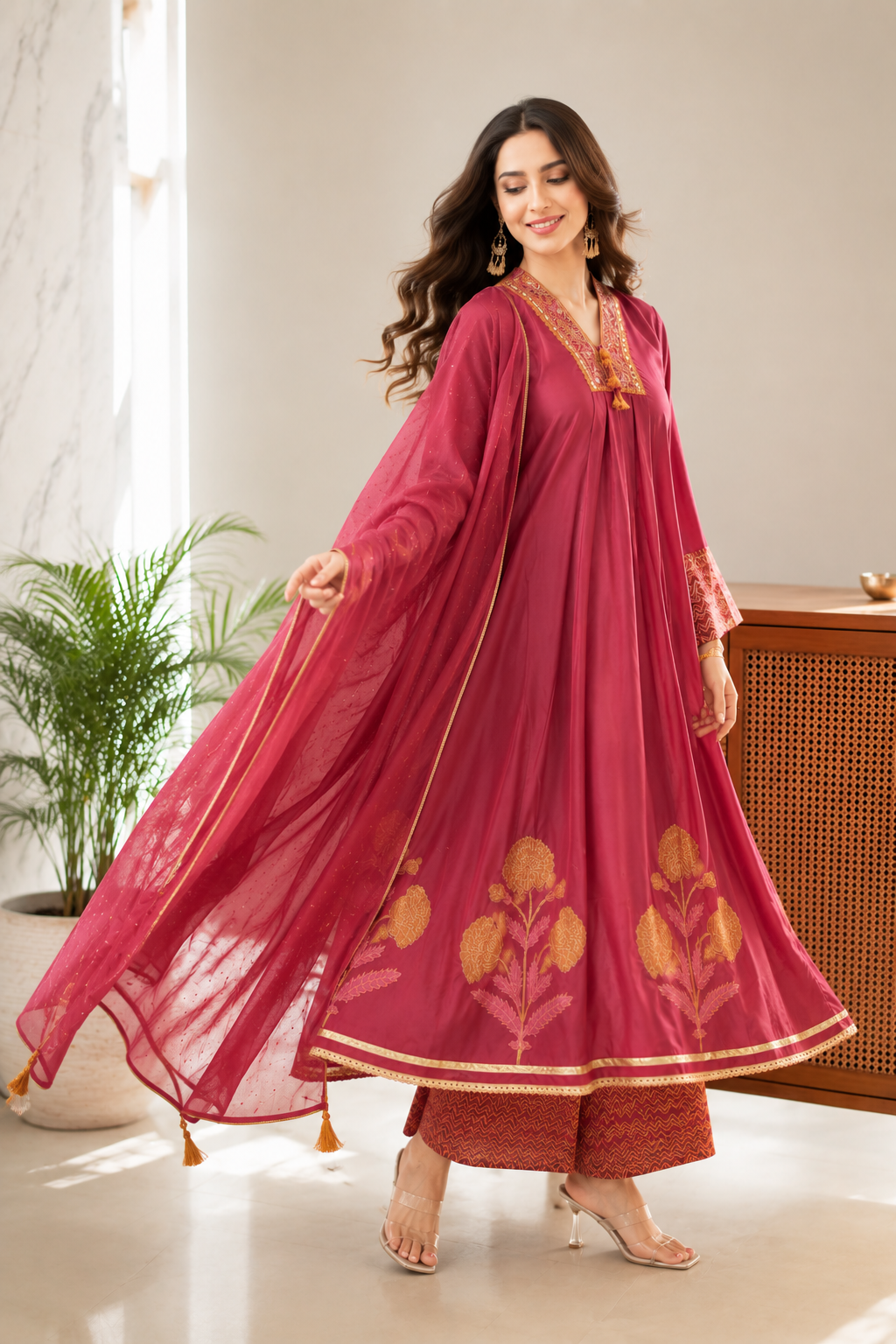Ruhani Handblock Anarkali Set