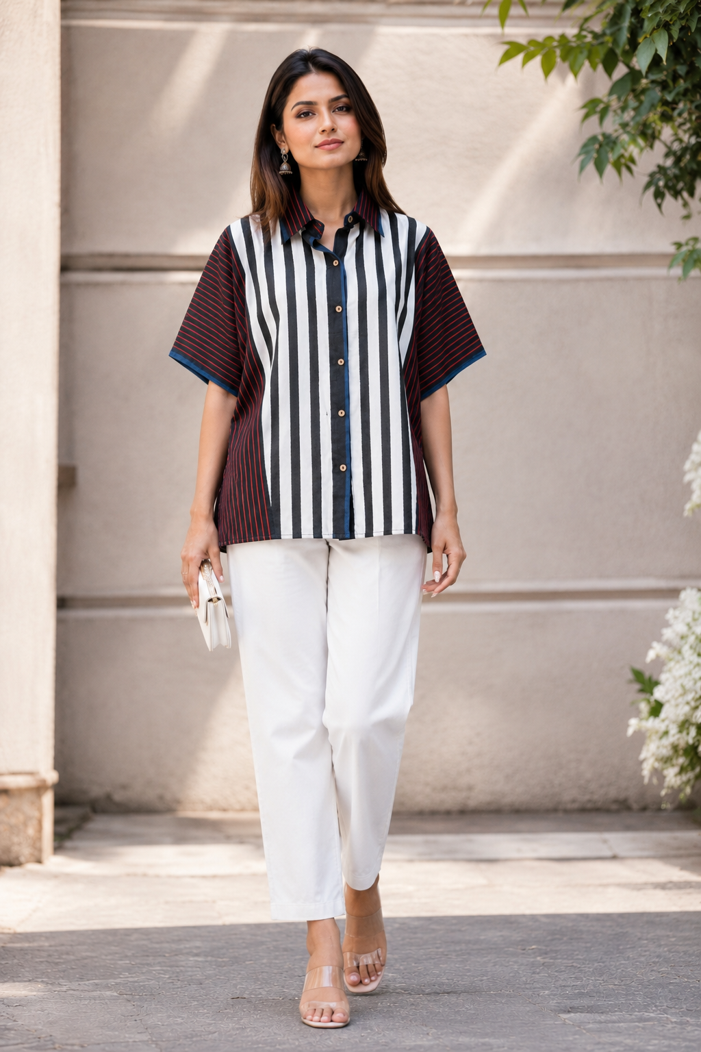 Onyx & Crimson Striped Kaftan Shirt