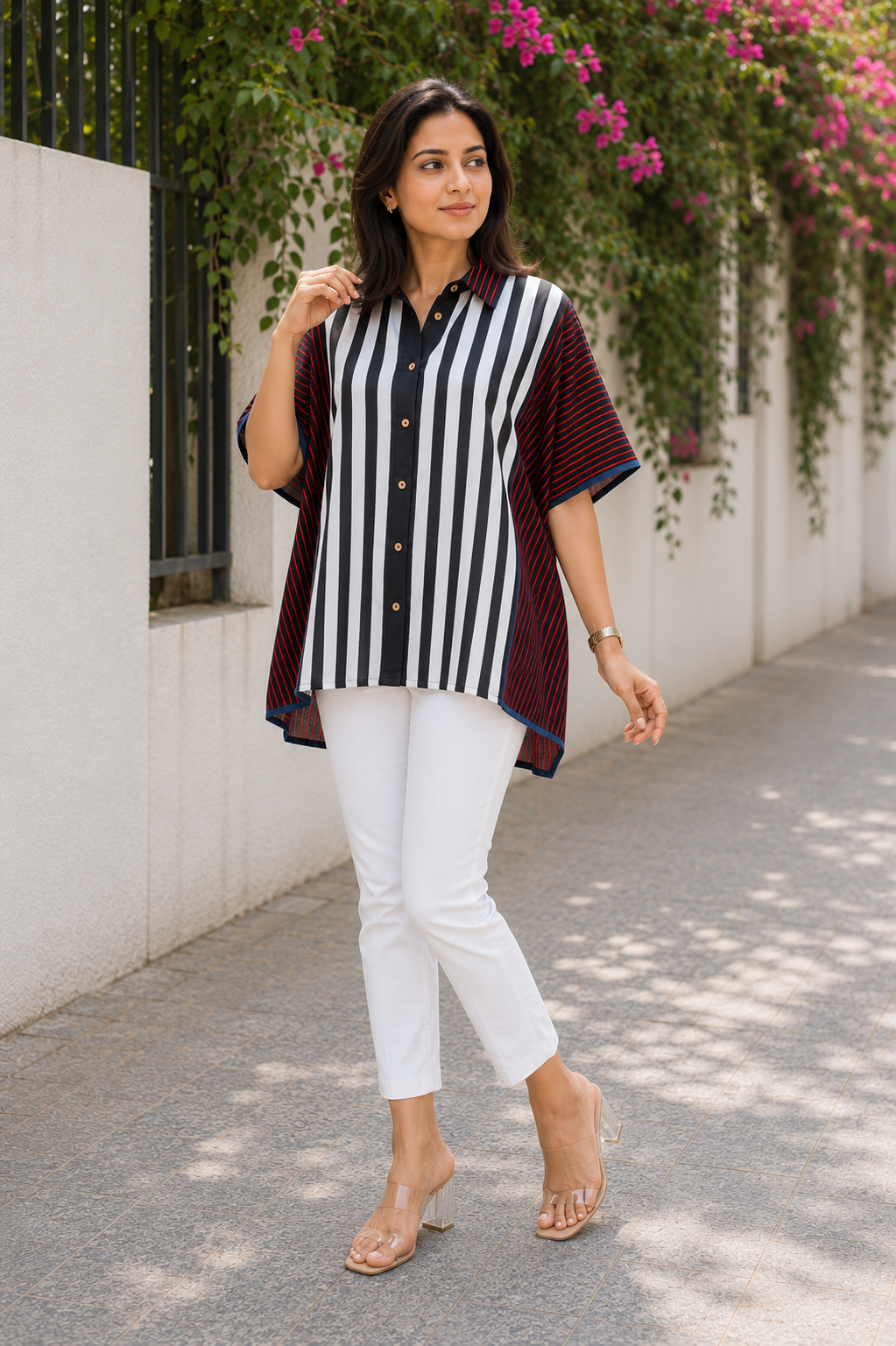 Onyx & Crimson Striped Kaftan Shirt