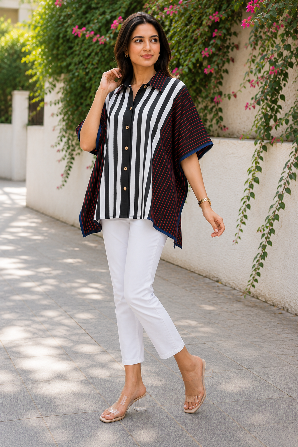Onyx & Crimson Striped Kaftan Shirt