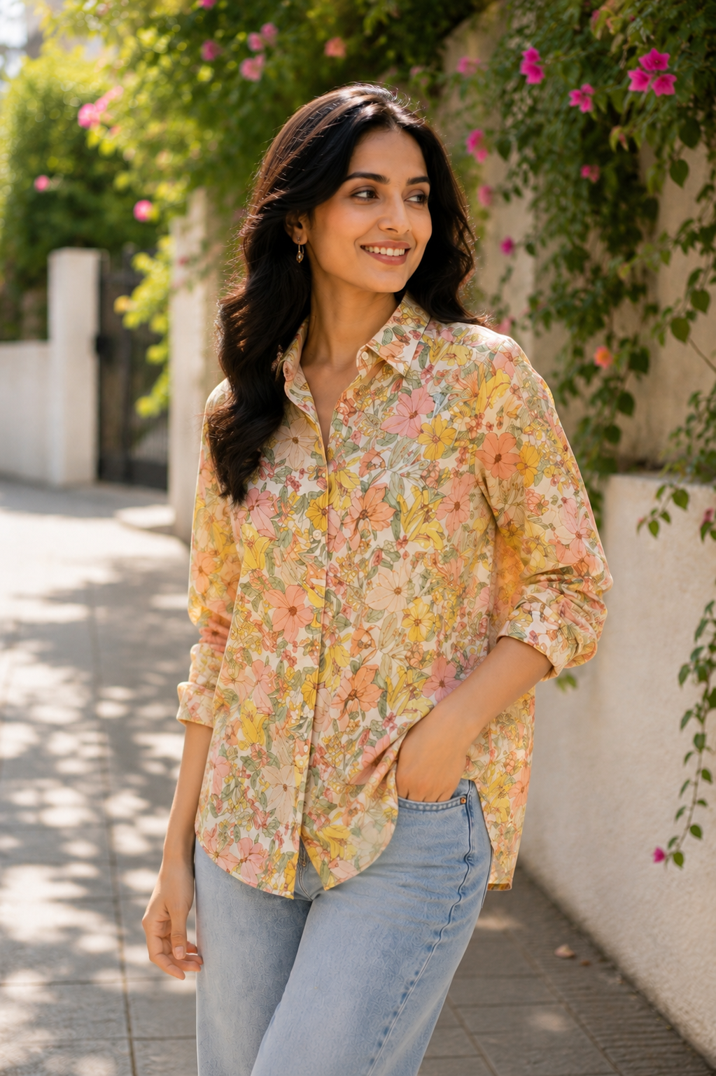 Sun-Kissed Retro Floral Cotton-Silk Shirt