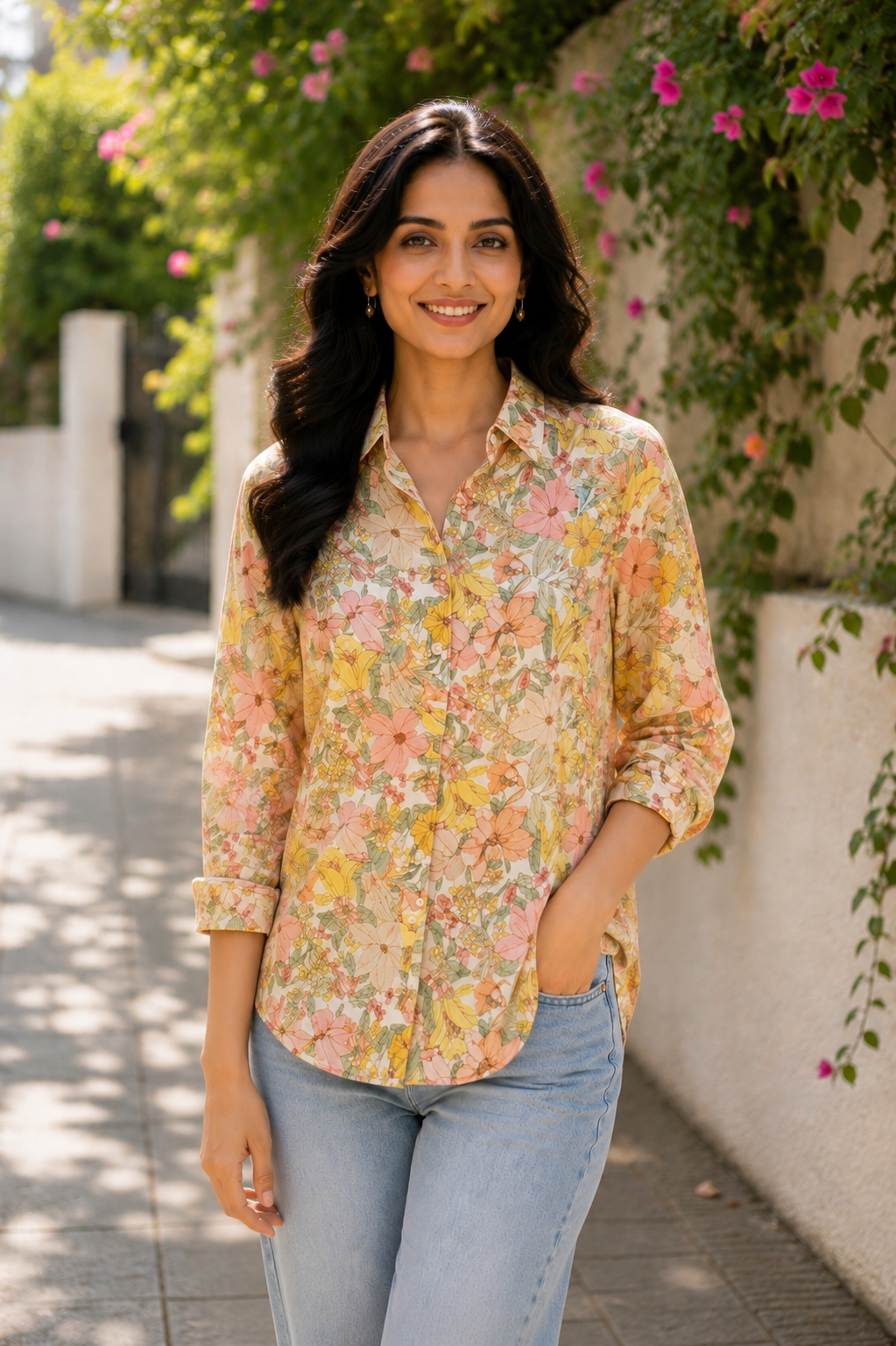 Sun-Kissed Retro Floral Cotton-Silk Shirt