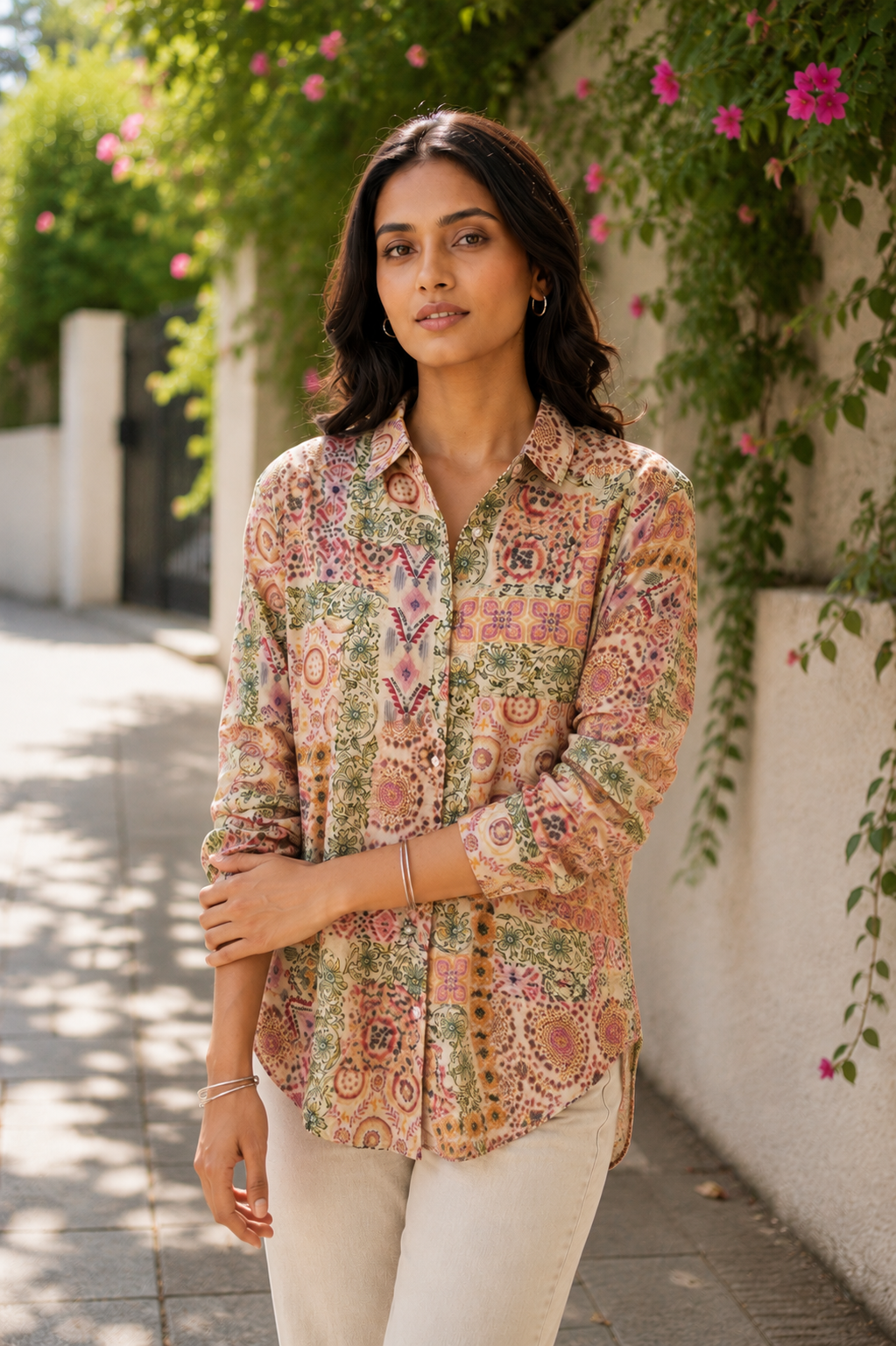 Terracotta Mosaic Ajrakh Print Silk Shirt