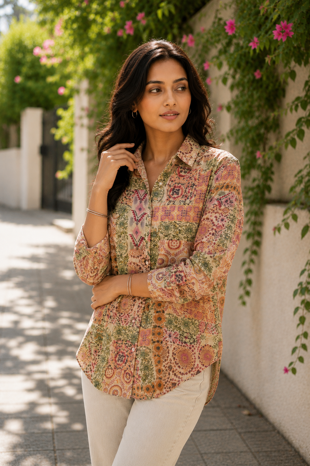 Terracotta Mosaic Ajrakh Print Silk Shirt