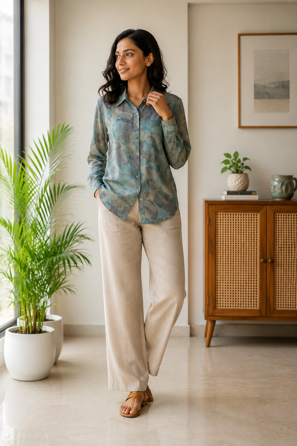 Sage & Ocean Abstract Silk Shirt