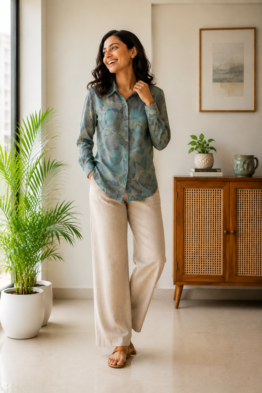 Sage & Ocean Abstract Silk Shirt