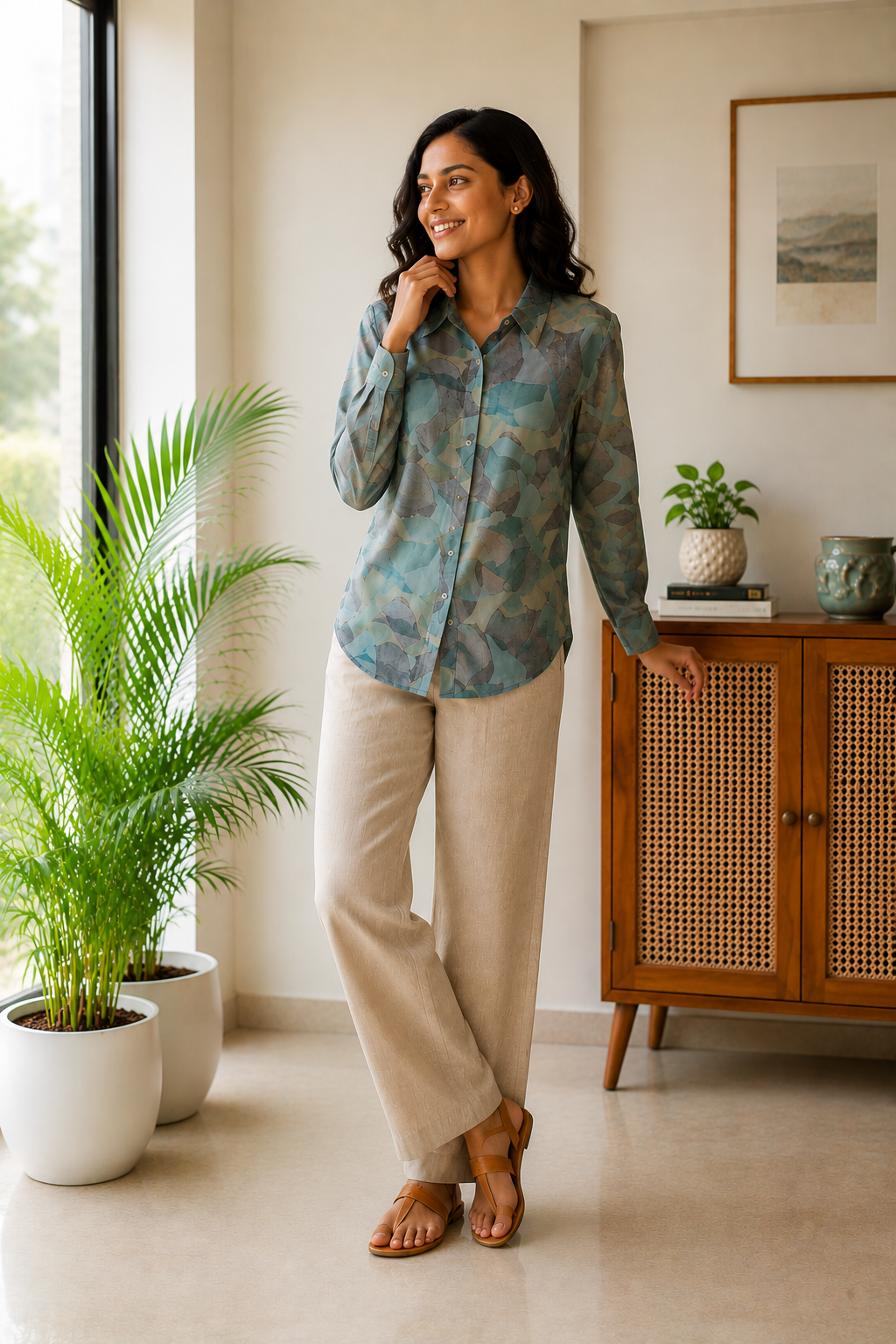 Sage & Ocean Abstract Silk Shirt