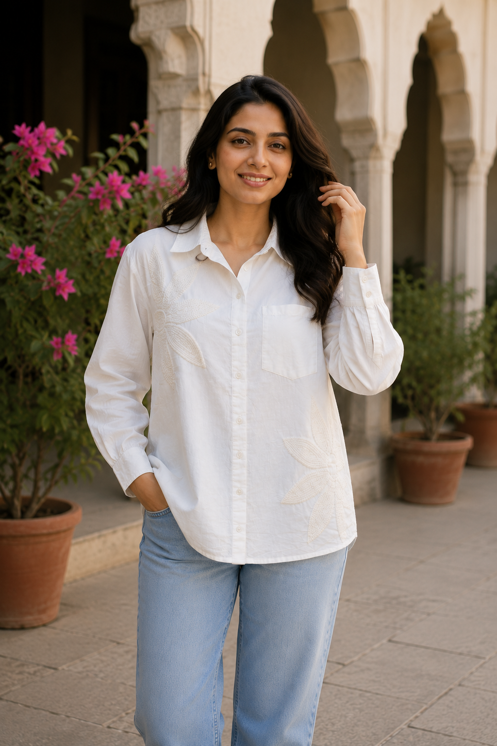 Ivory Bloom Cotton Shirt