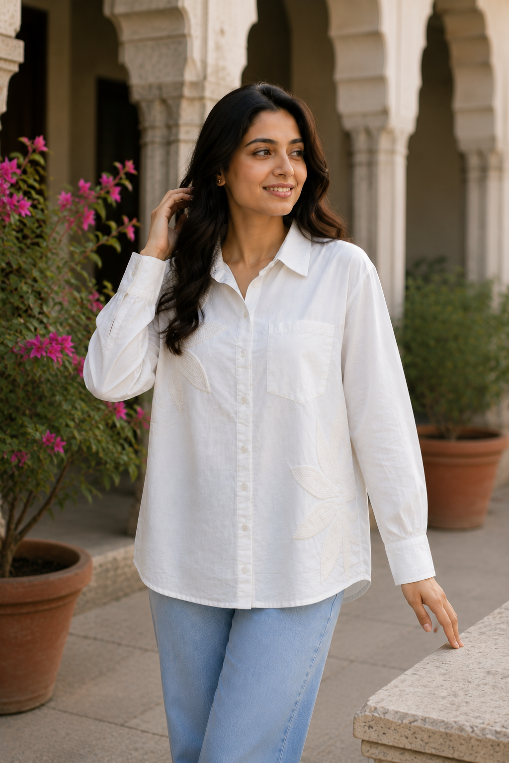 Ivory Bloom Cotton Shirt