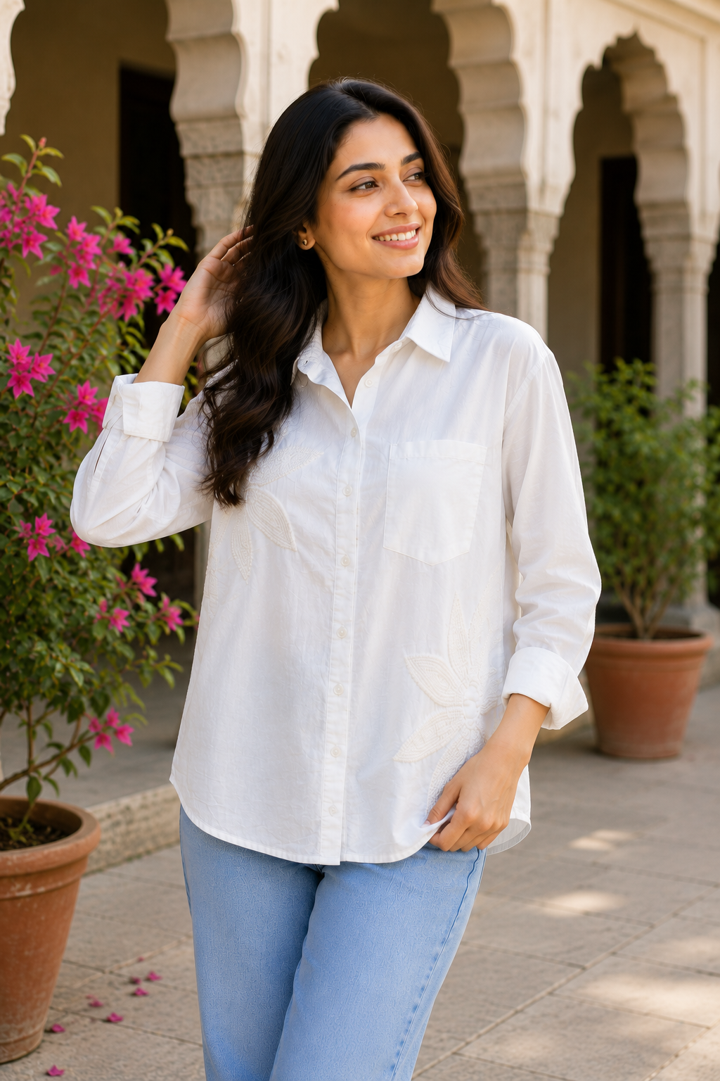 Ivory Bloom Cotton Shirt