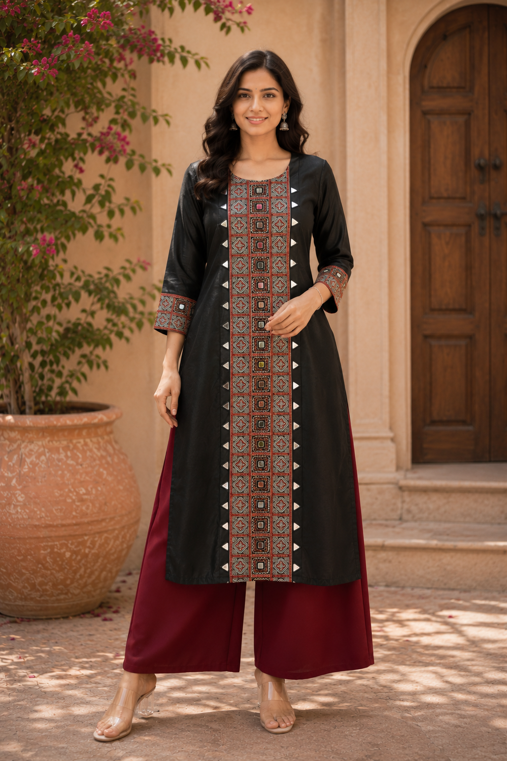 Noir Ajrakh Silk Kurta