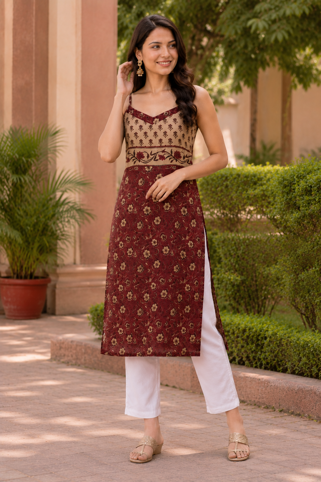 Vintage Rose Kota Doria Spaghetti Kurti