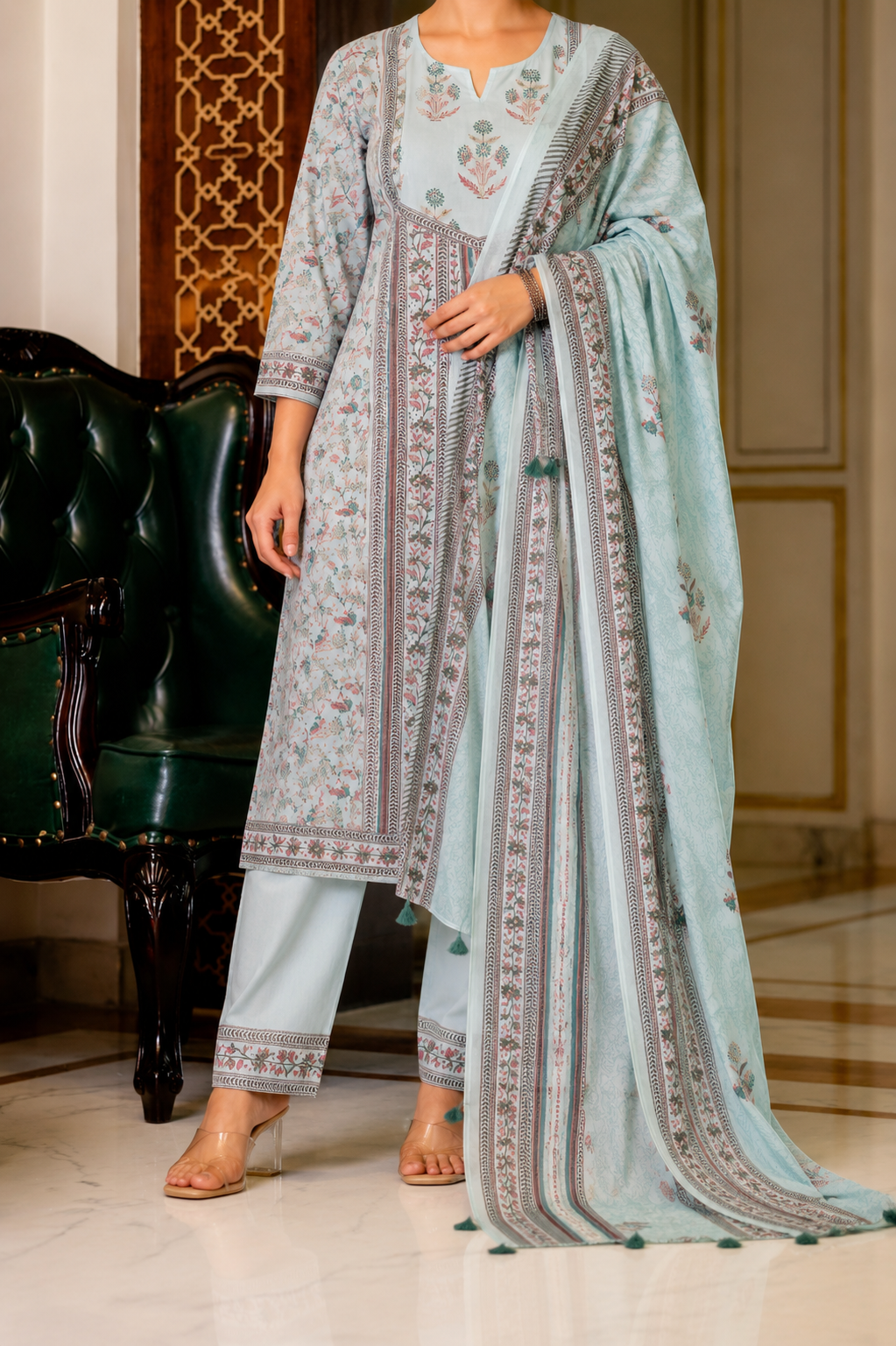Powder Blue Heritage Cotton Suit Set