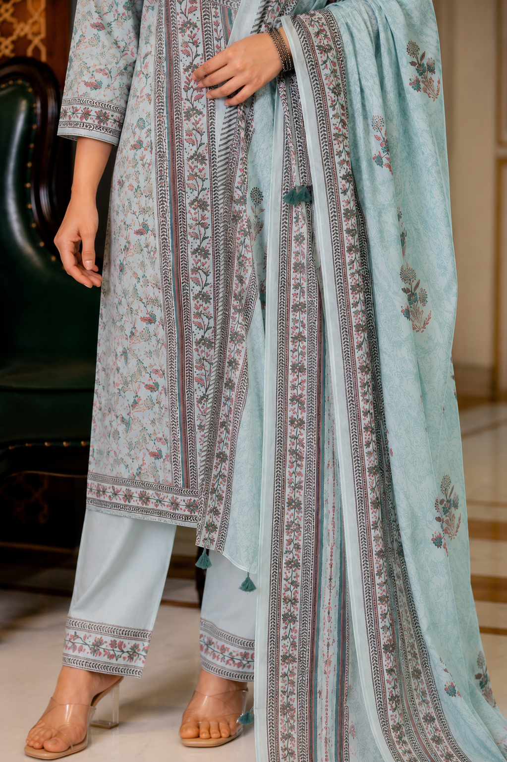 Powder Blue Heritage Cotton Suit Set