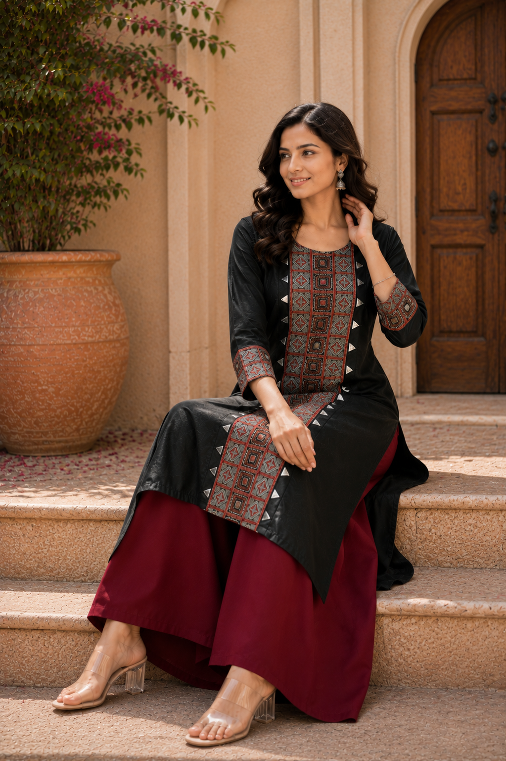 Noir Ajrakh Silk Kurta