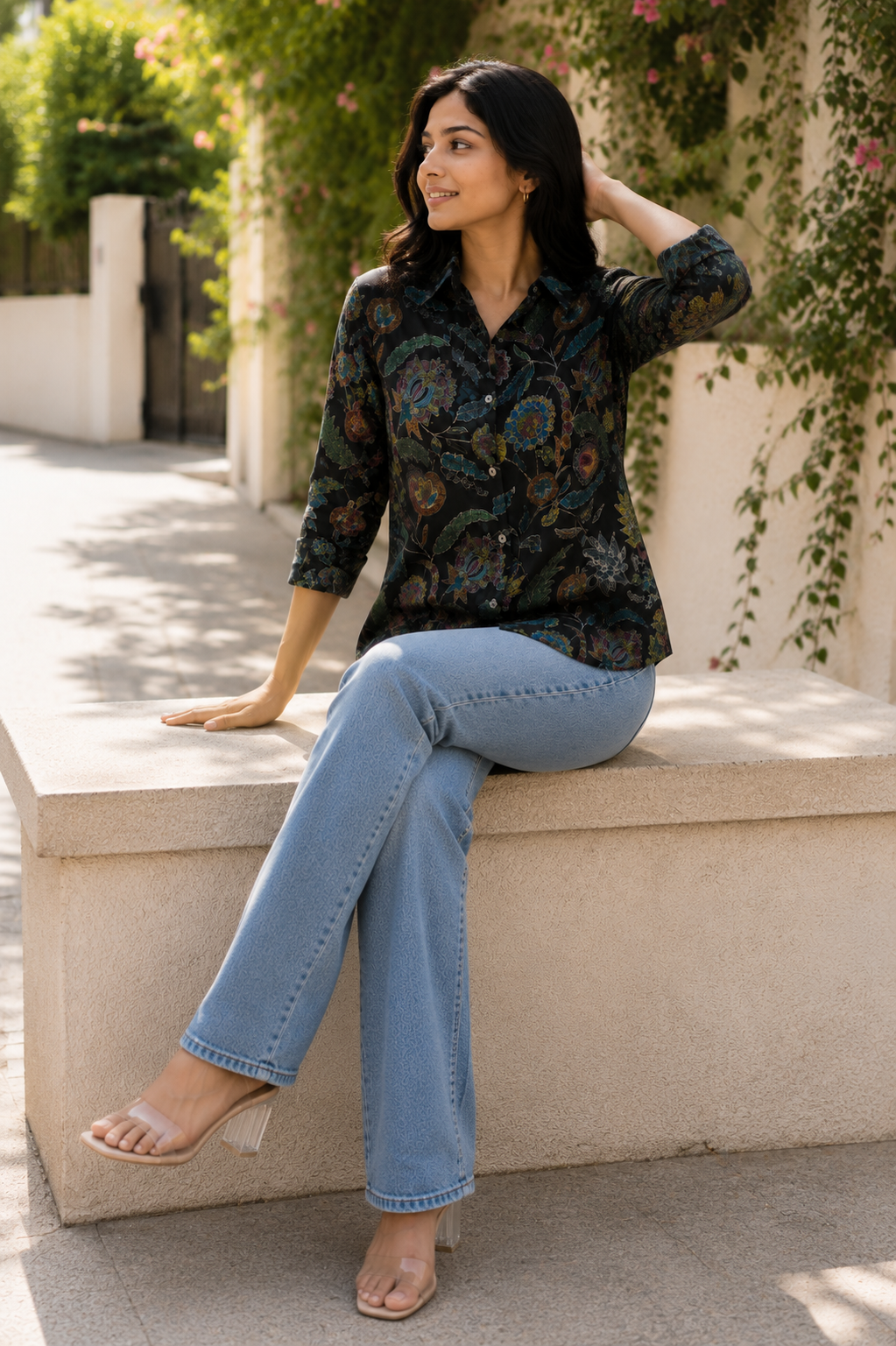Midnight Kalamkari Silk Button-Down Shirt