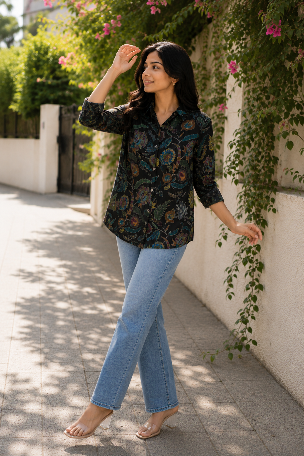 Midnight Kalamkari Silk Button-Down Shirt