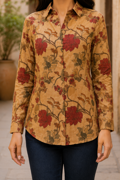 Earthy Dahlia Mul Silk Shirt