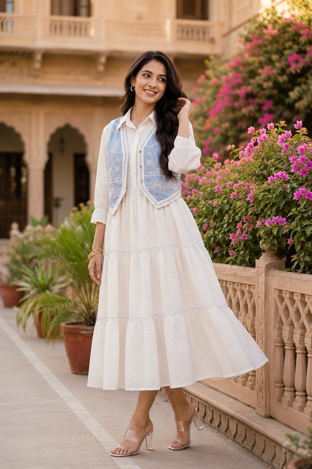 Ivory Bloom Dress with Embroidered Jacket