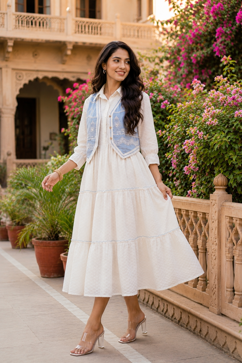 Ivory Bloom Dress with Embroidered Jacket