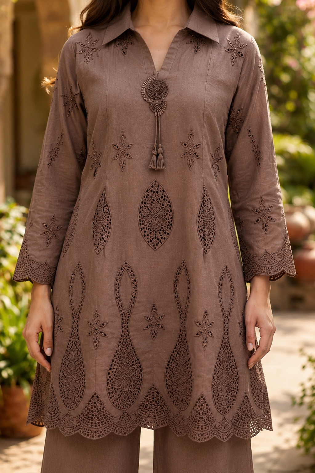 Mocha Schiffli Co-ord Set