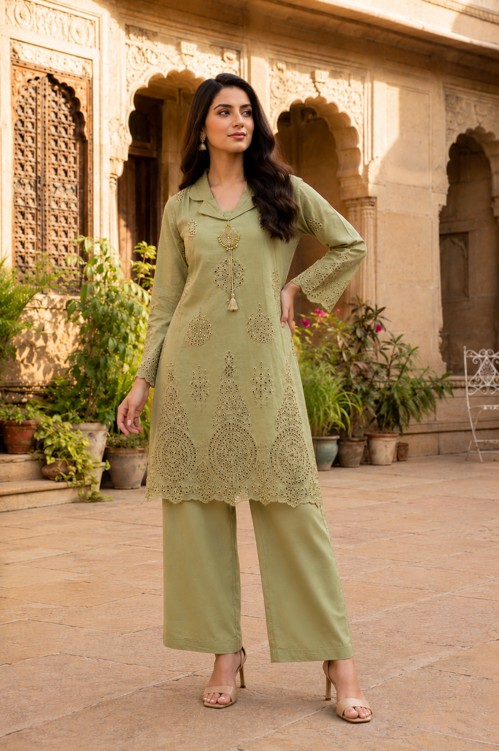 Sage Schiffli Co-ord Set