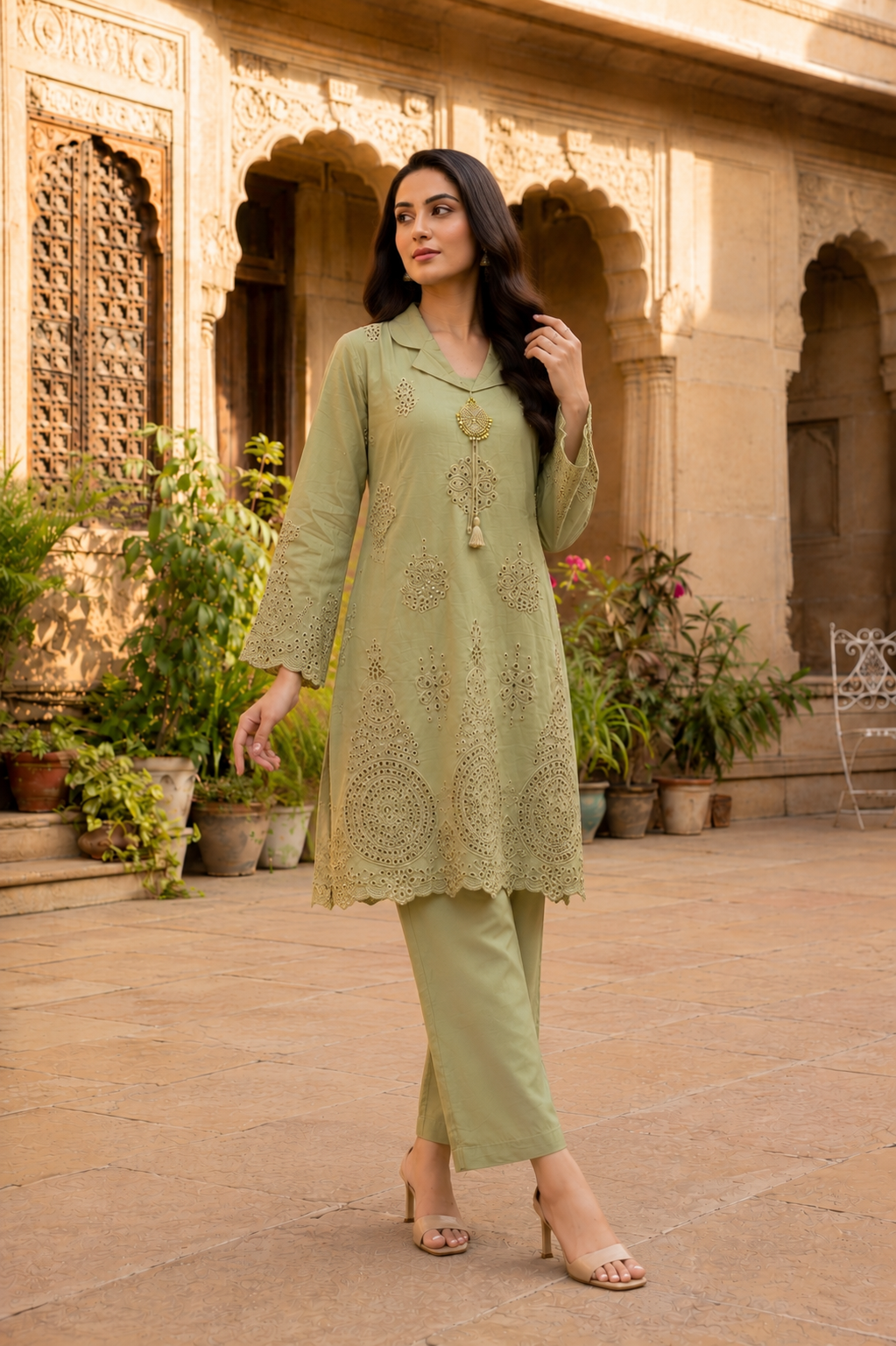 Sage Schiffli Co-ord Set
