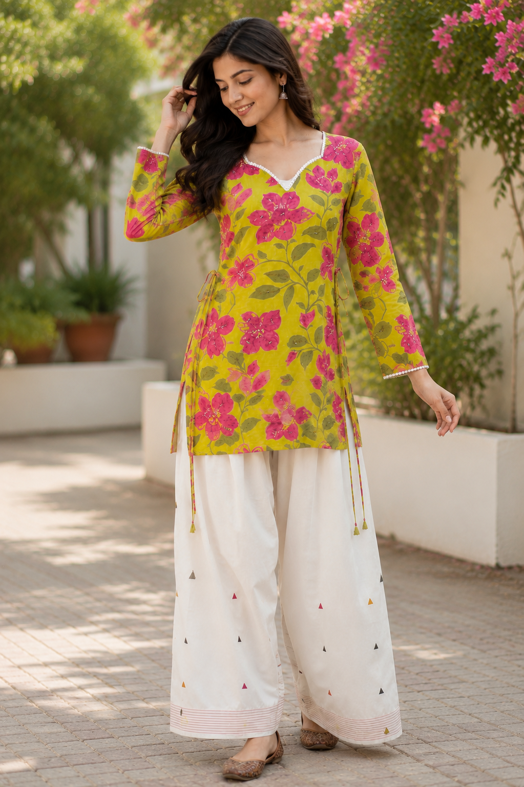 Lime Blossom Cotton Kurta & Farshi Salwar Set