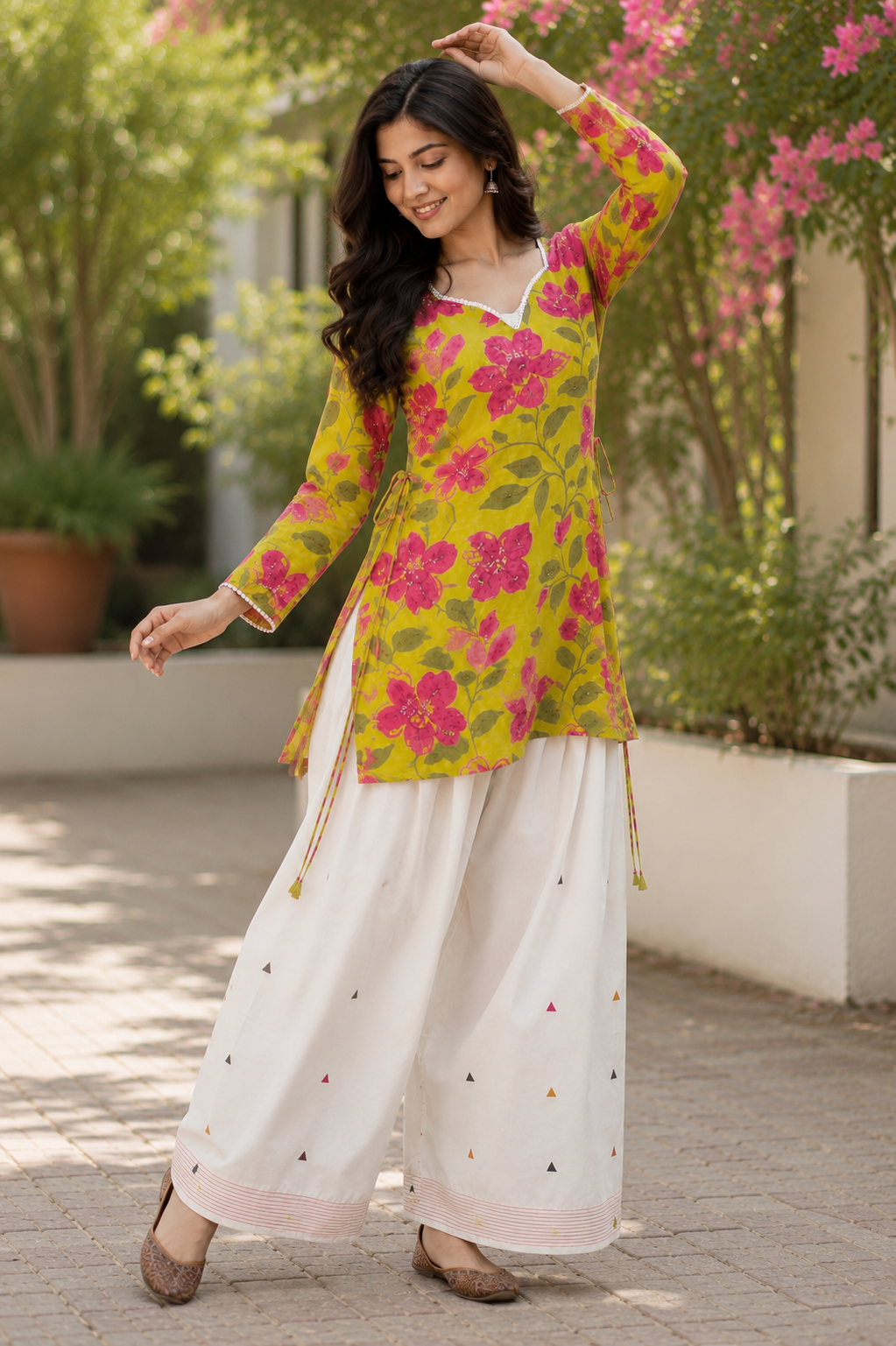 Lime Blossom Cotton Kurta & Farshi Salwar Set