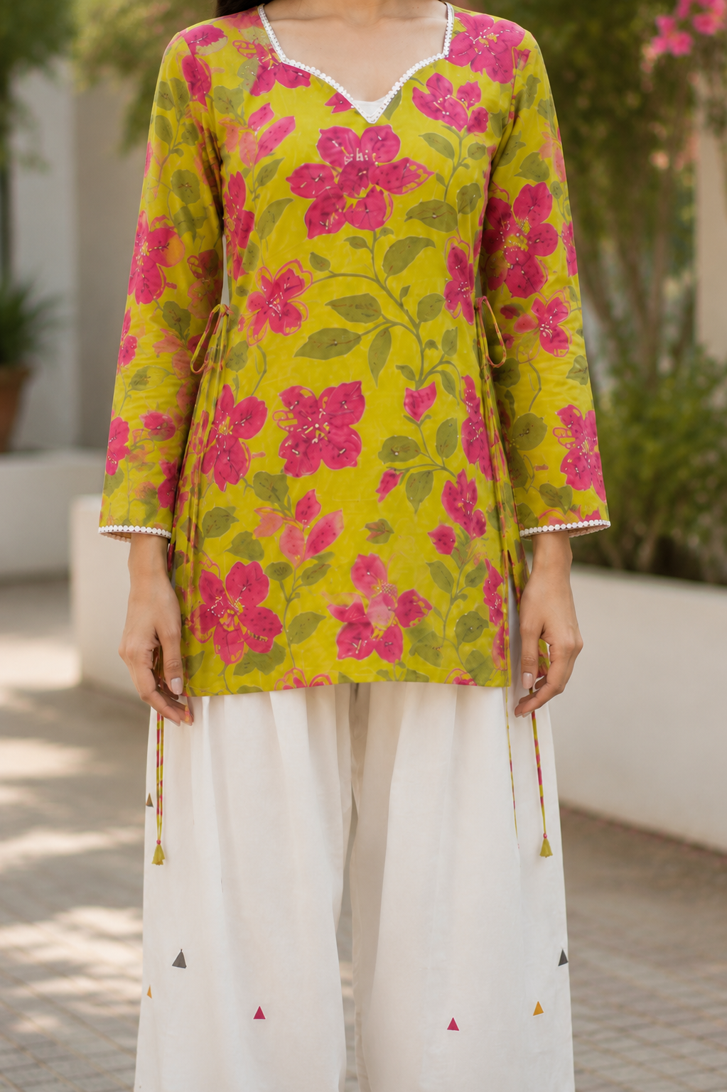 Lime Blossom Cotton Kurta & Farshi Salwar Set