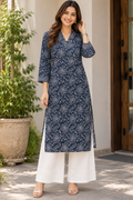 Noir Bloom Cotton V-Neck Kurta
