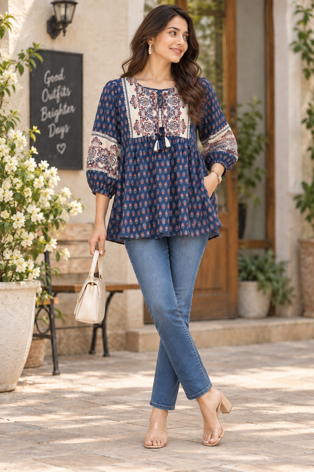 Indigo Heritage Yoke Flare Kurti
