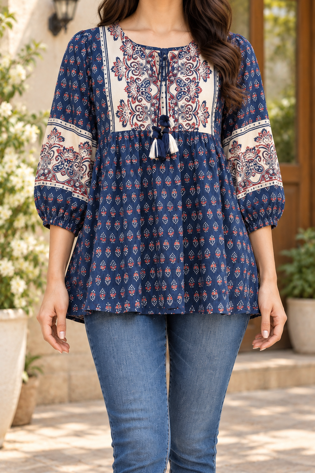 Indigo Heritage Yoke Flare Kurti