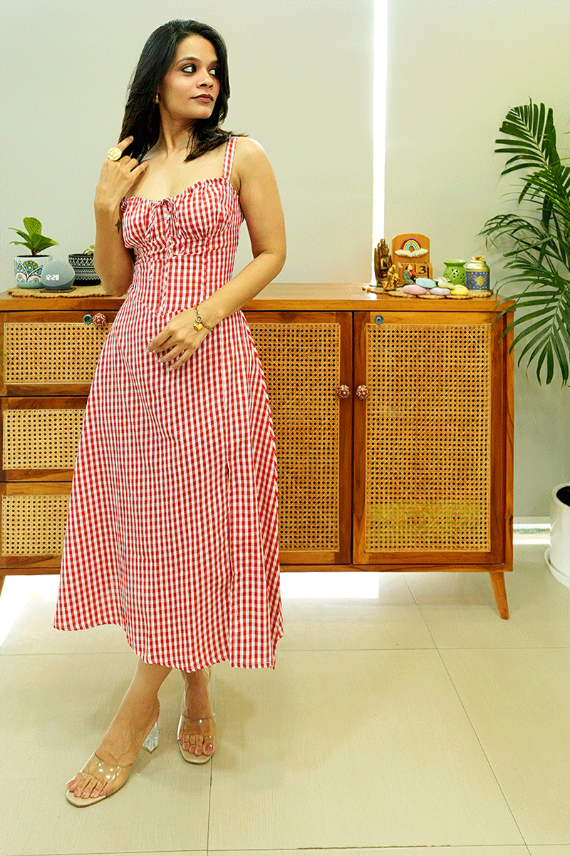 Red Check Sleeveless Dress