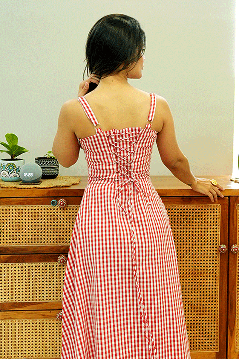 Red Check Sleeveless Dress