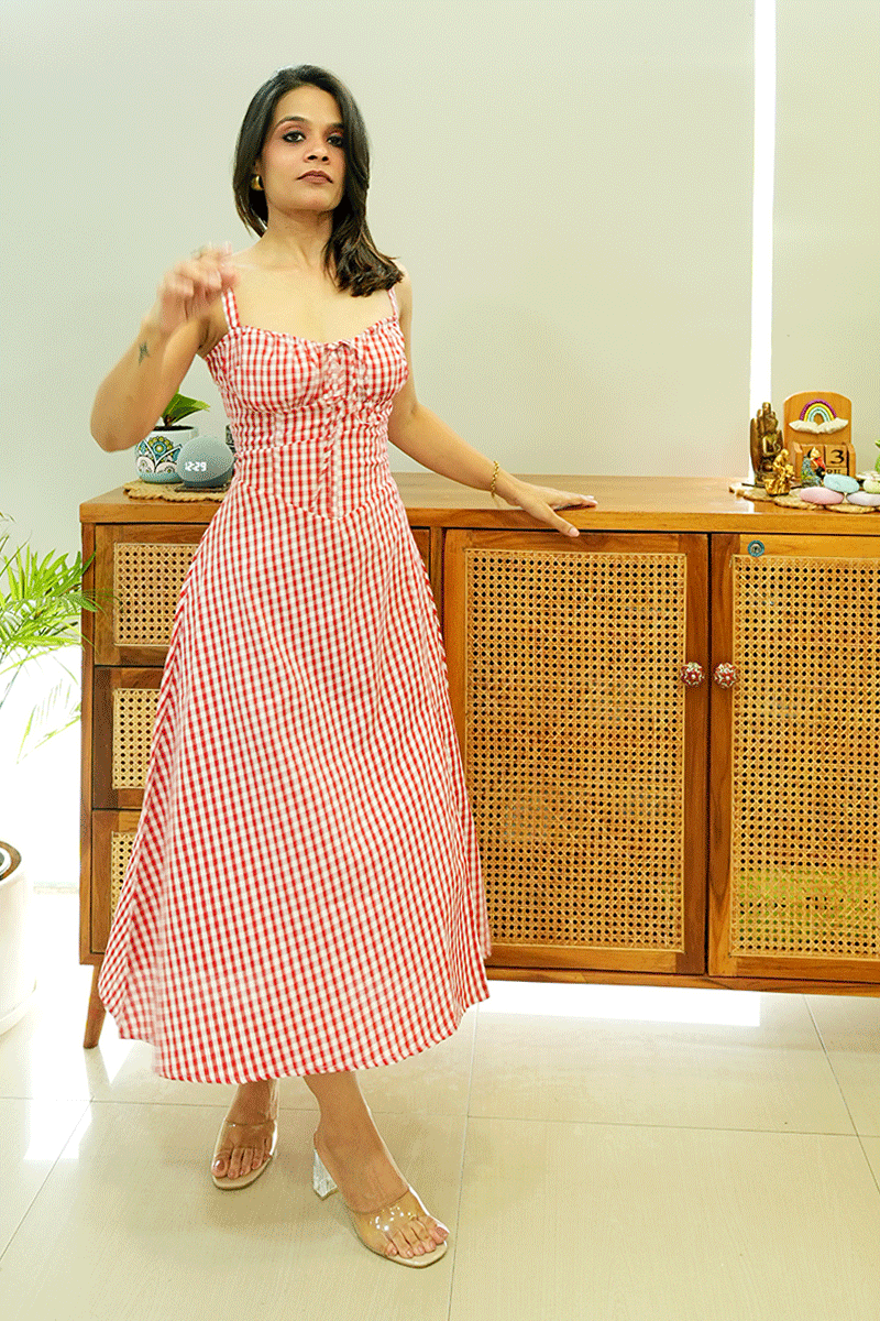 Red Check Sleeveless Dress