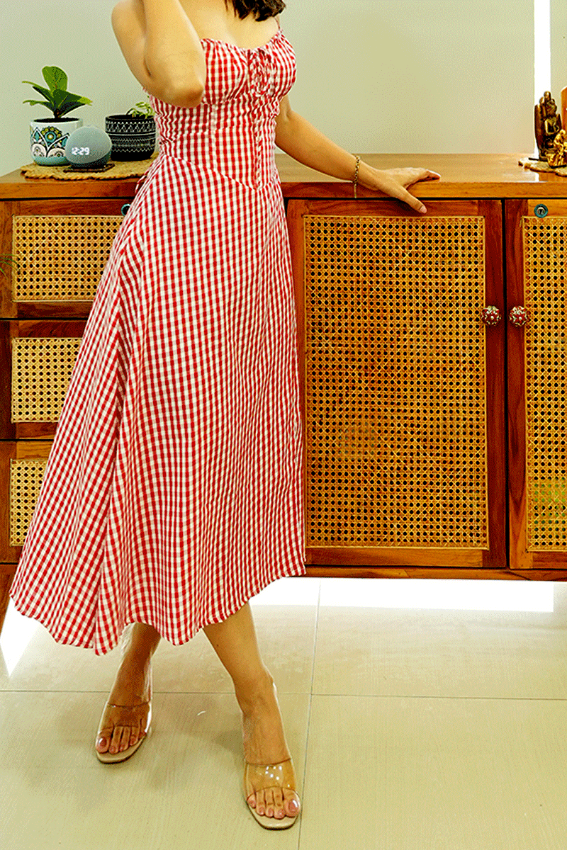 Red Check Sleeveless Dress