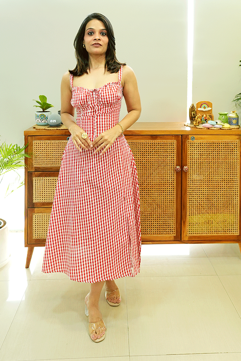 Red Check Sleeveless Dress