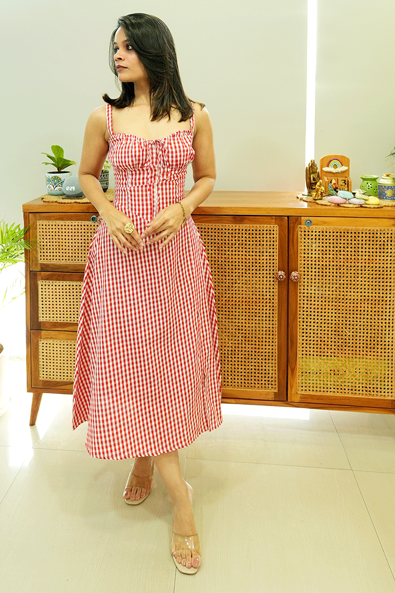 Red Check Sleeveless Dress