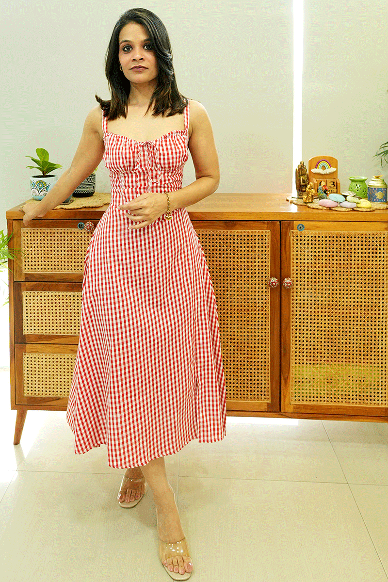 Red Check Sleeveless Dress