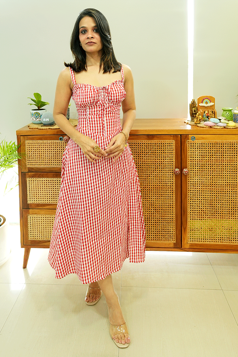 Red Check Sleeveless Dress