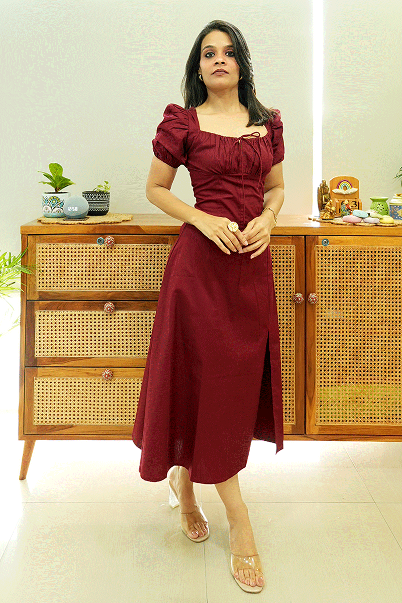 Wine & Whispers Cotton Midi Dress